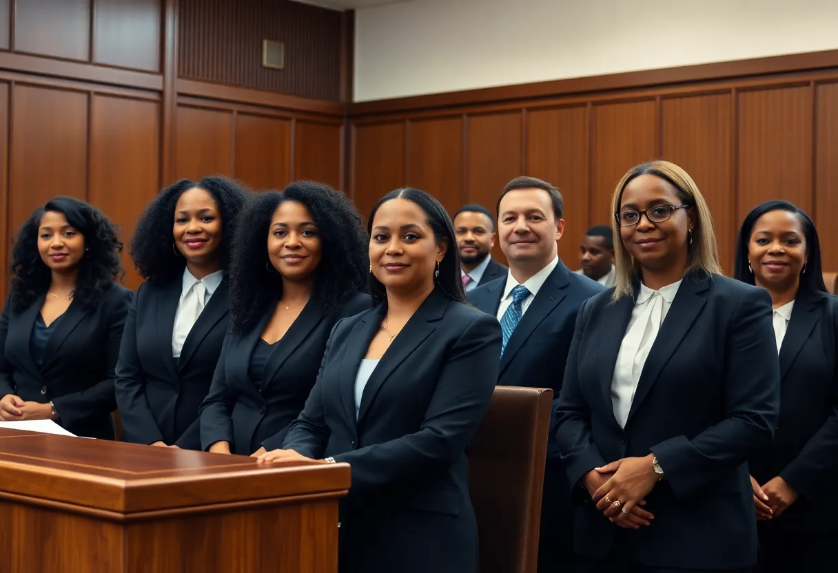 Courtroom scene celebrating diversity in the judiciary