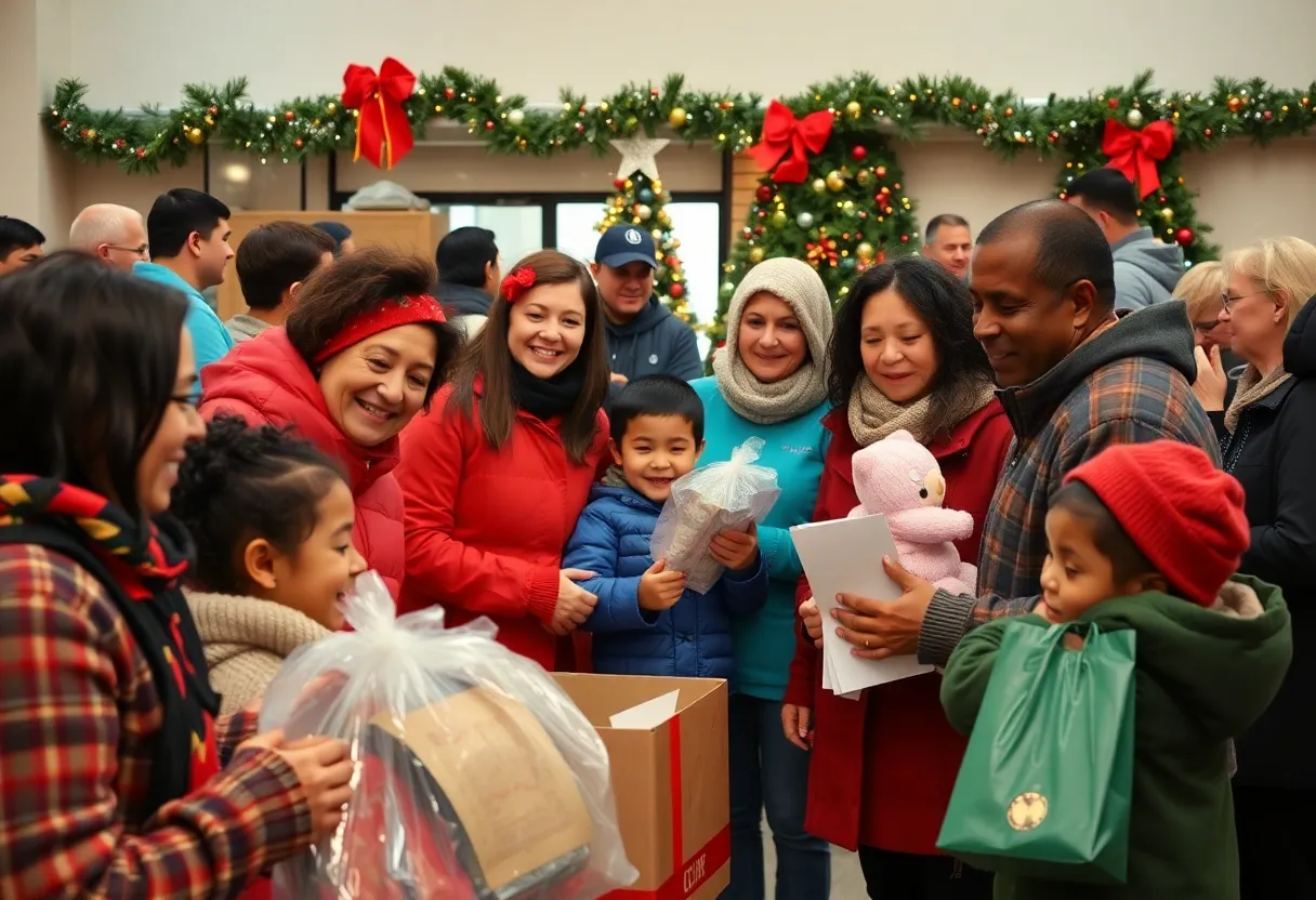 Families receiving holiday assistance from volunteers in Charlotte.