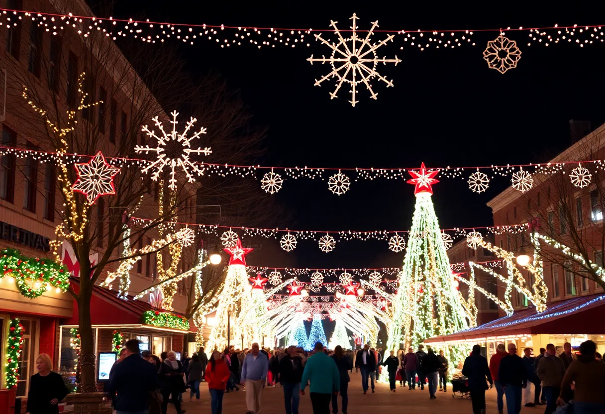 Festive decorations and lights in Columbia SC during the holiday season.