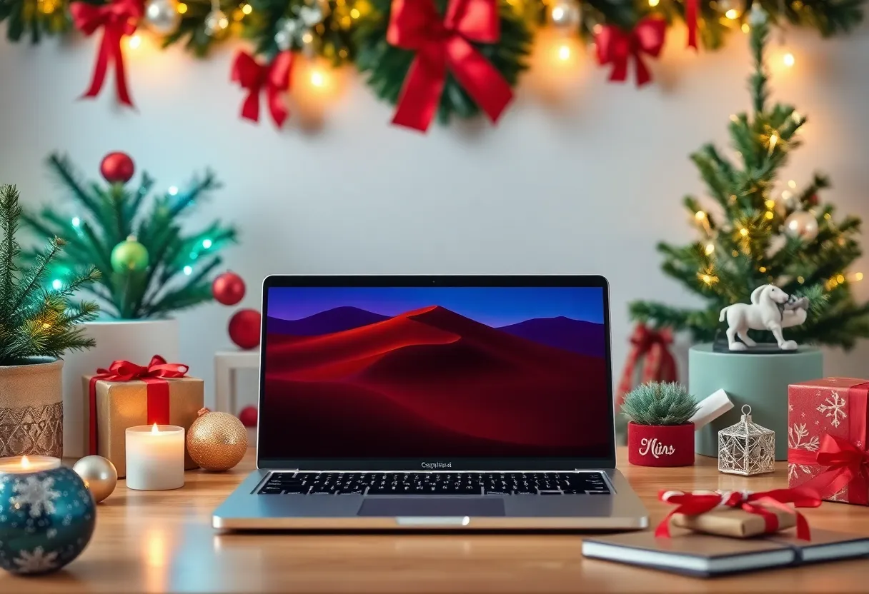 Discounted MacBook Pro in a festive holiday setting