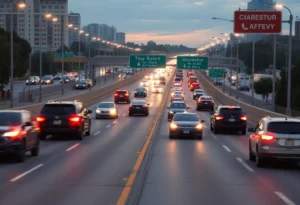 Highway ramp in Charlotte showing heavy traffic with no pedestrian access