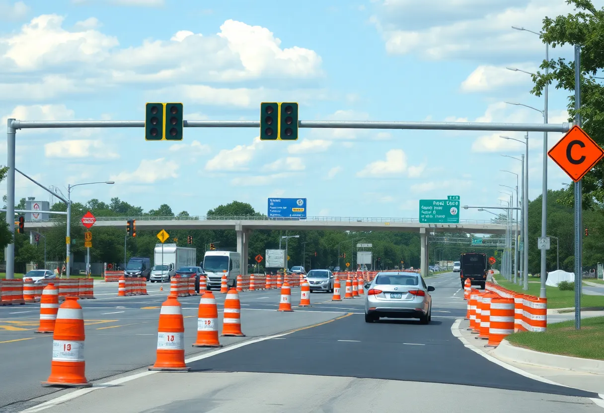 Construction on I-485 Express Lanes with lane closure signs