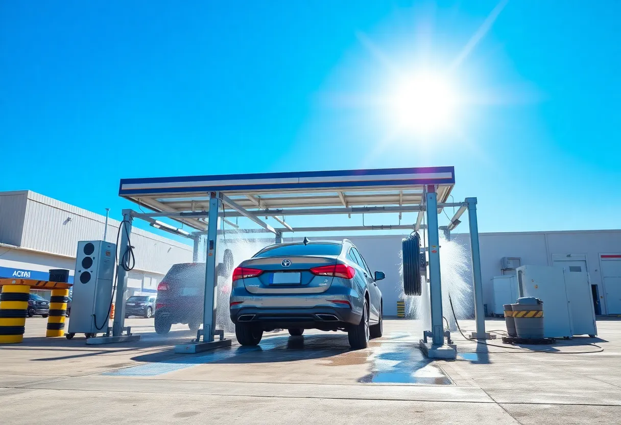 Modern IMO Car Wash with cars being washed