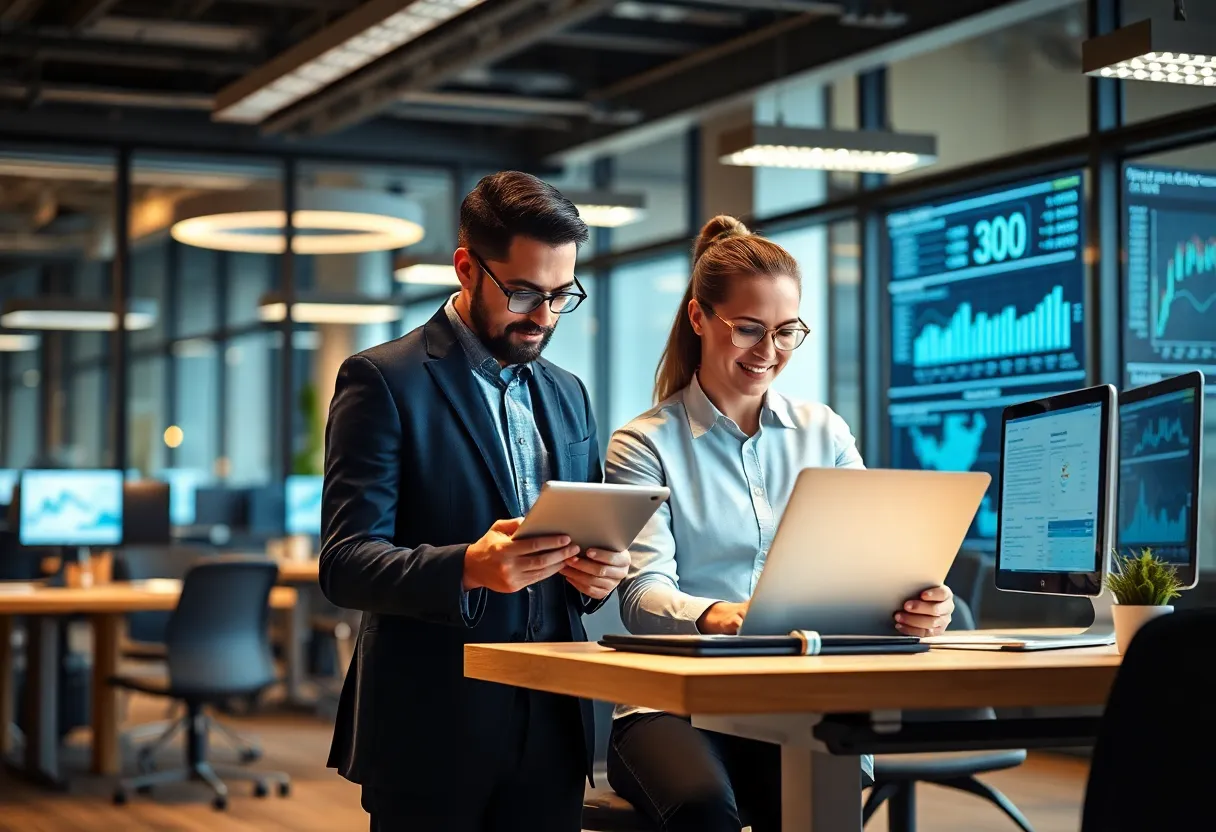 Financial professionals working with modern tax technology tools