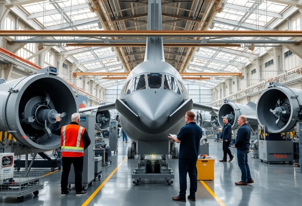 Engineers working in an advanced manufacturing facility at JGA Space and Defense in Huntersville, NC.