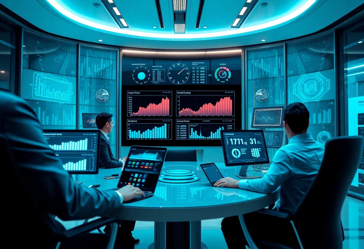 Advisors using AI tools in a modern bank environment