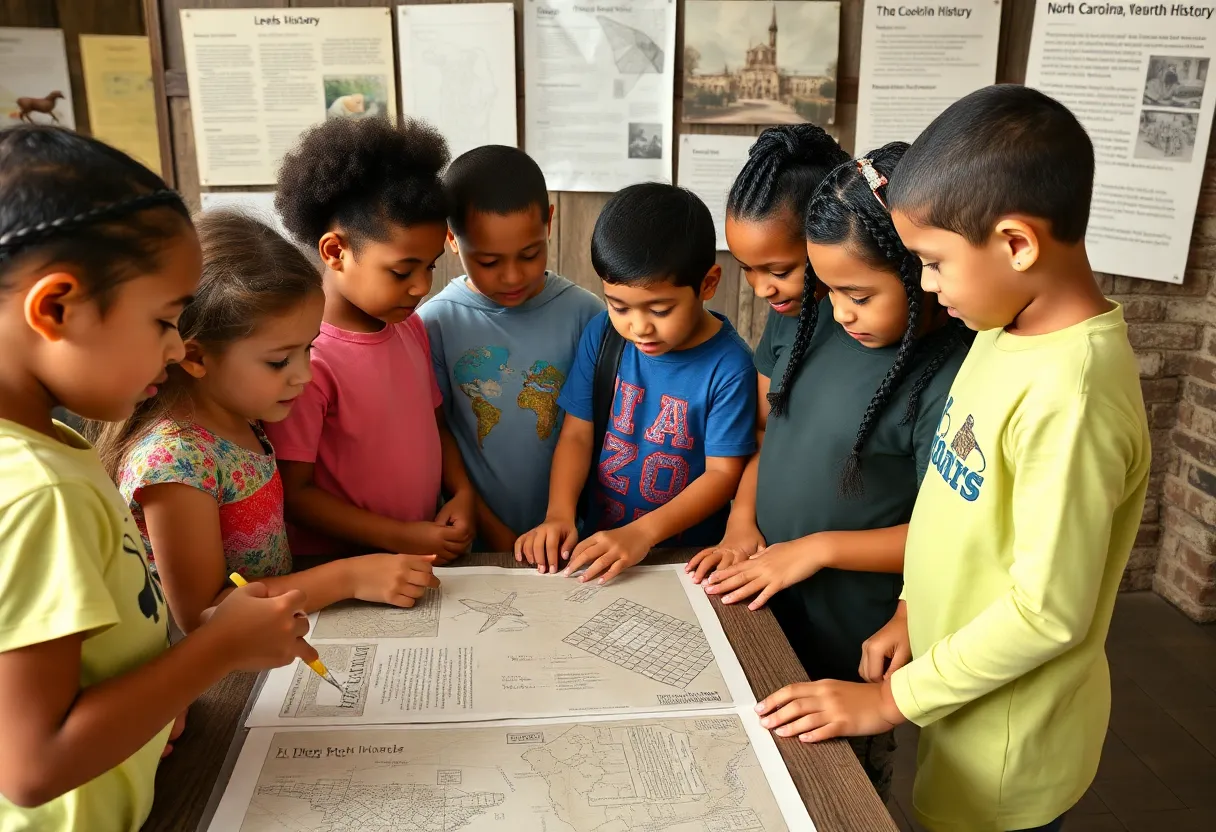 Children learning about North Carolina history at a historic site.