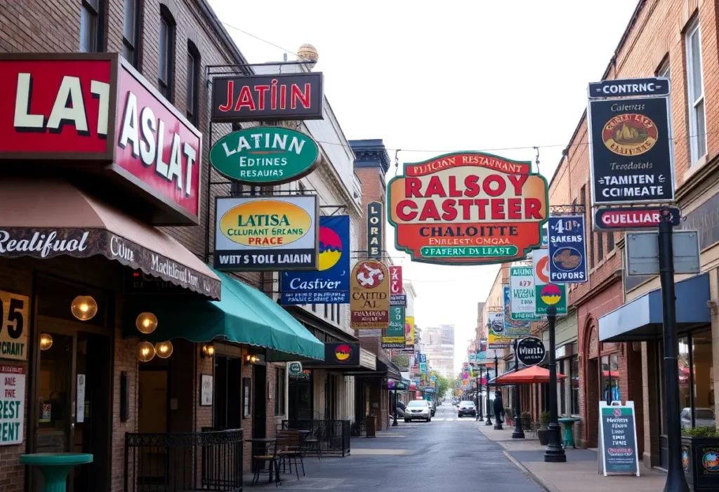 A collage of different Latin-owned restaurants in Charlotte, showcasing diverse cuisines.