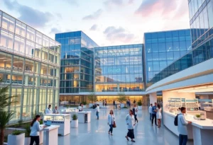 Life sciences professionals collaborating in an innovative workspace.