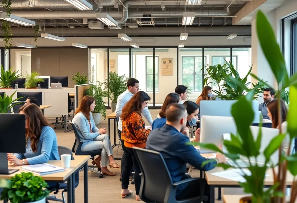 Modern office space with diverse employees collaborating at Mattamy Homes.