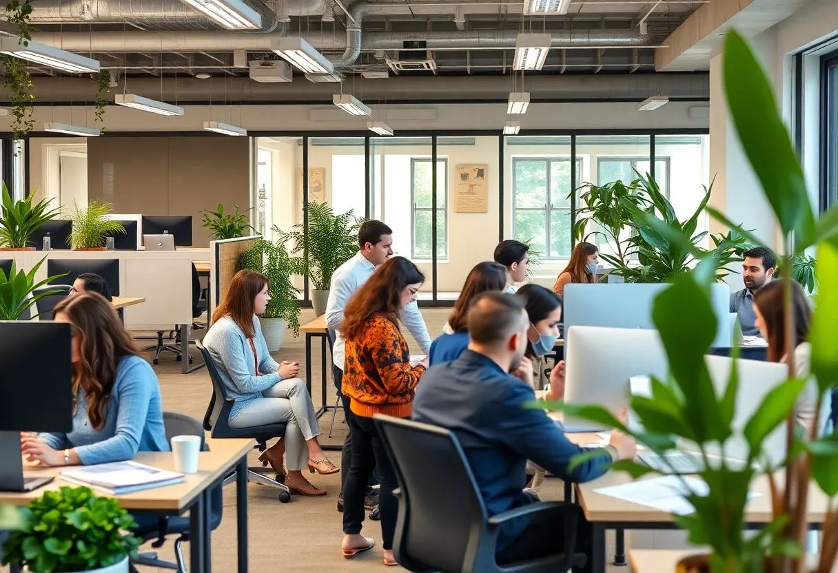 Modern office space with diverse employees collaborating at Mattamy Homes.