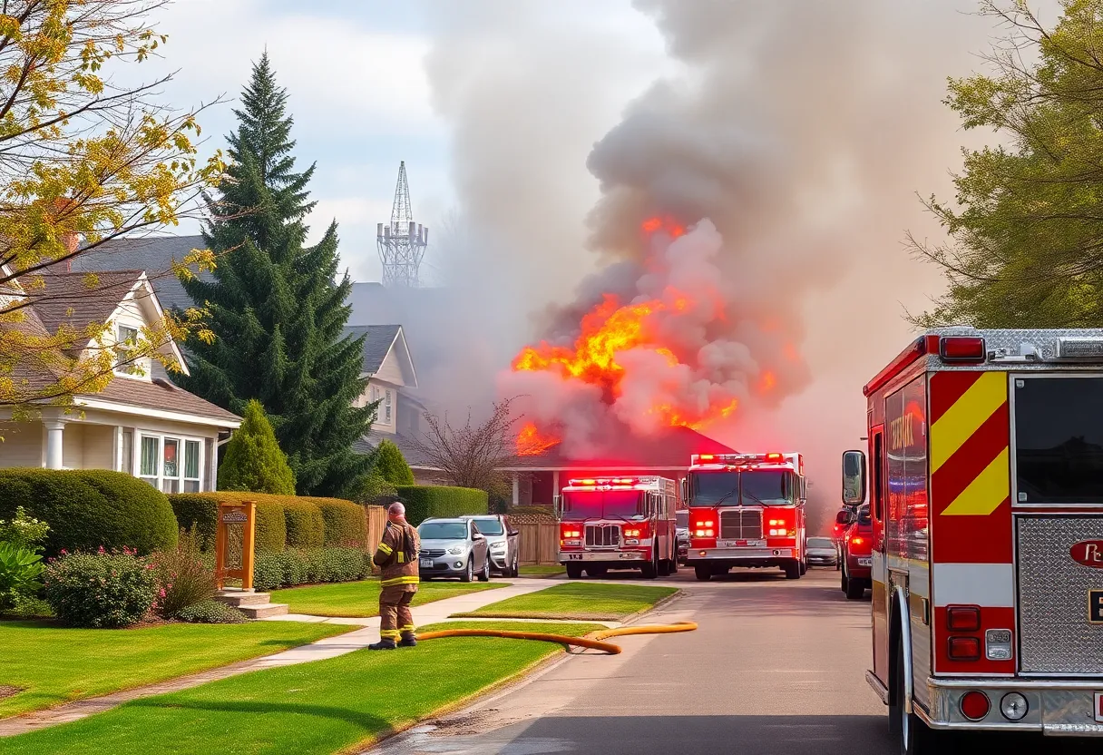 Firefighters battling a blaze in a Matthews neighborhood
