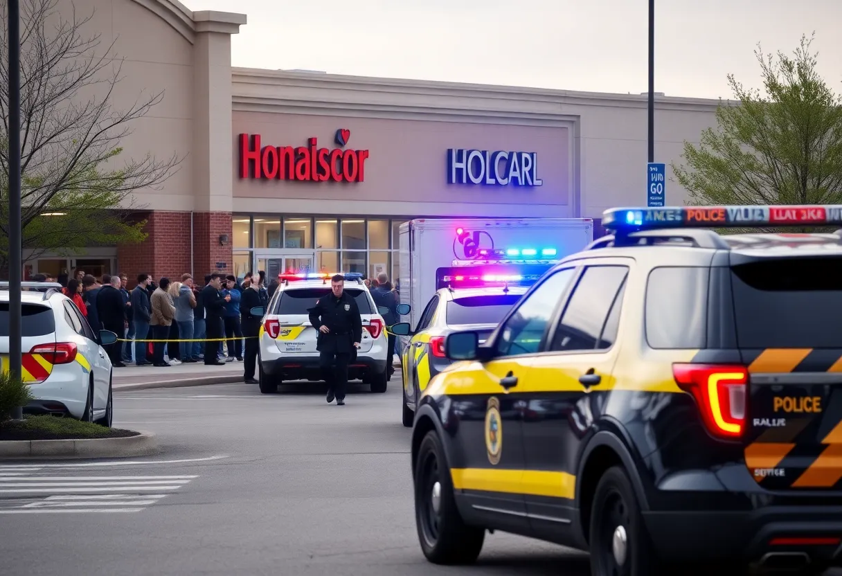 Police officers responding to a shooting incident at a shopping center in Mint Hill.