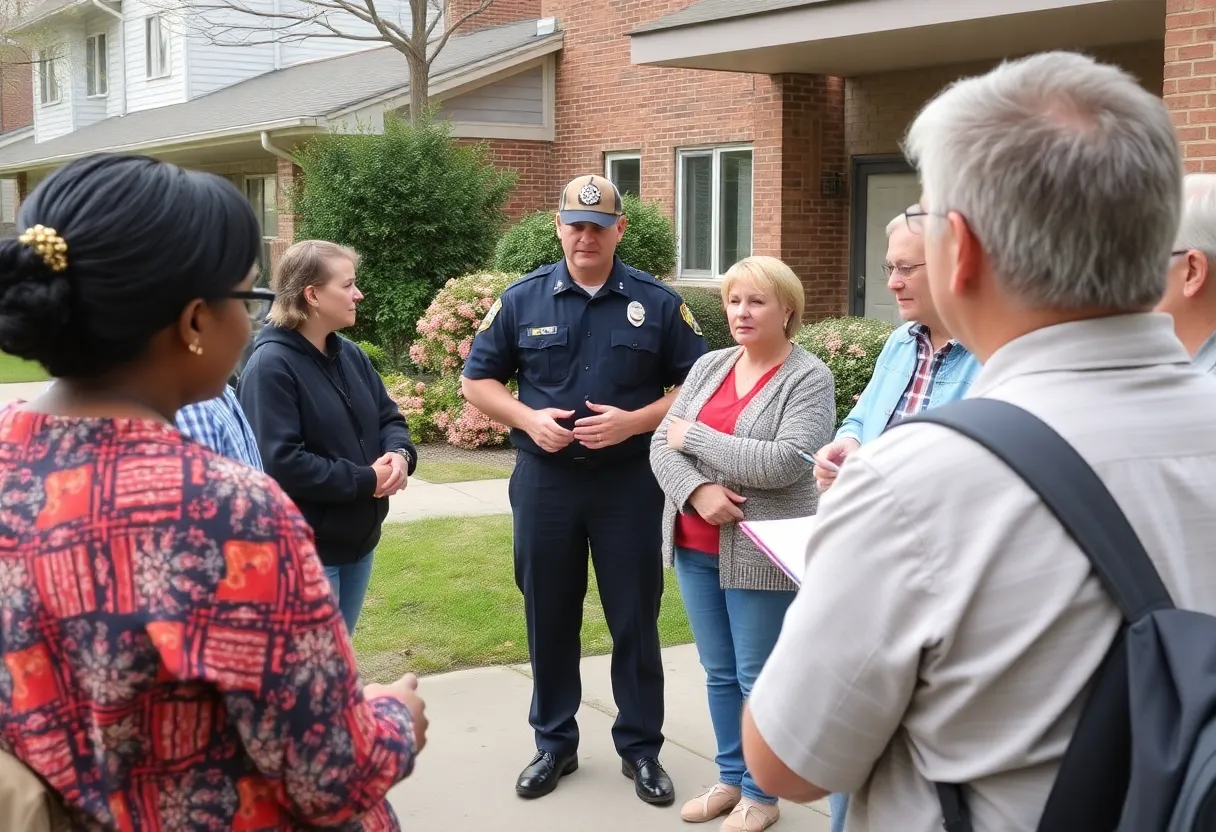 Community group discussing safety measures with law enforcement present