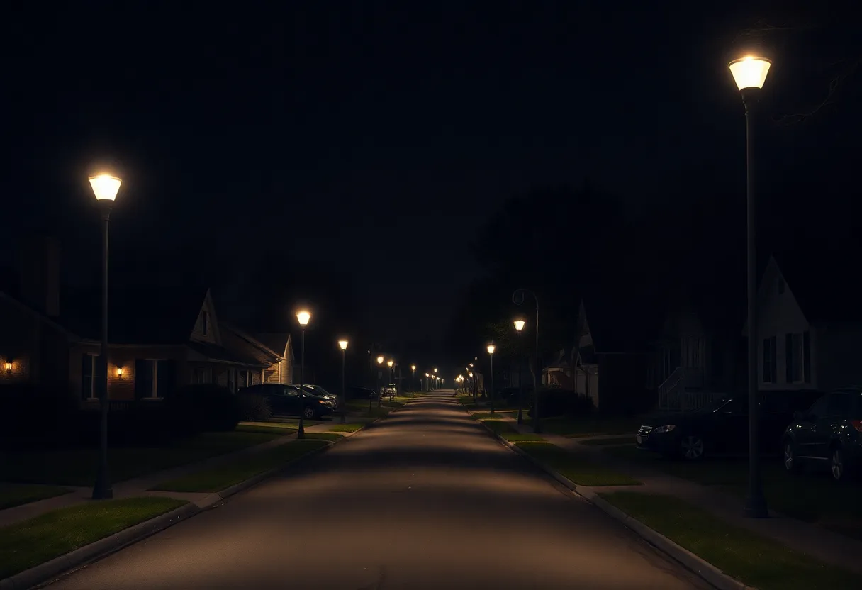 Street in Charlotte with streetlights, representing the search for a missing person.