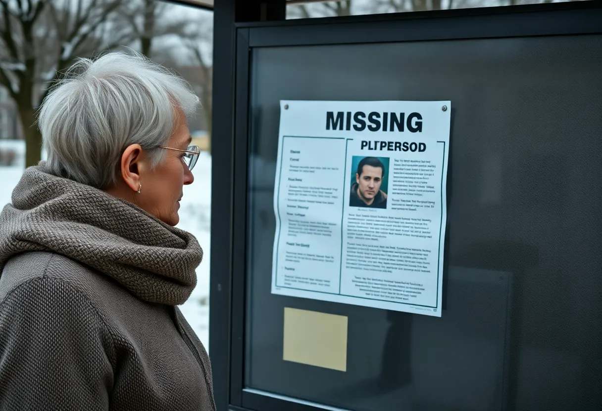 Family member looking at a missing person poster