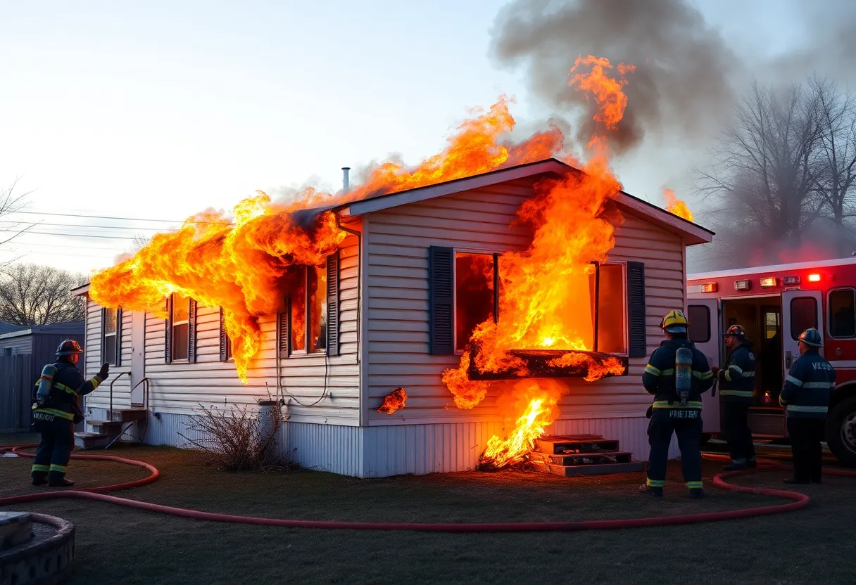 Firefighters responding to a mobile home fire in Charlotte