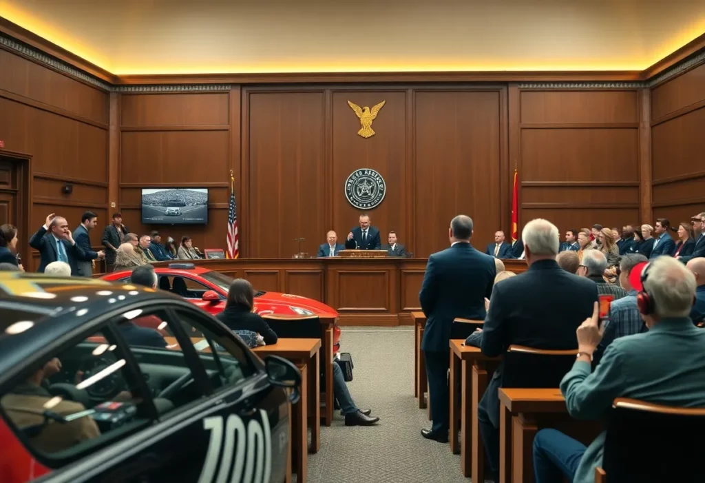 Courtroom scene depicting the NASCAR antitrust trial