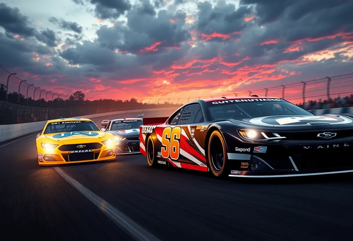 NASCAR racecars competing on the track