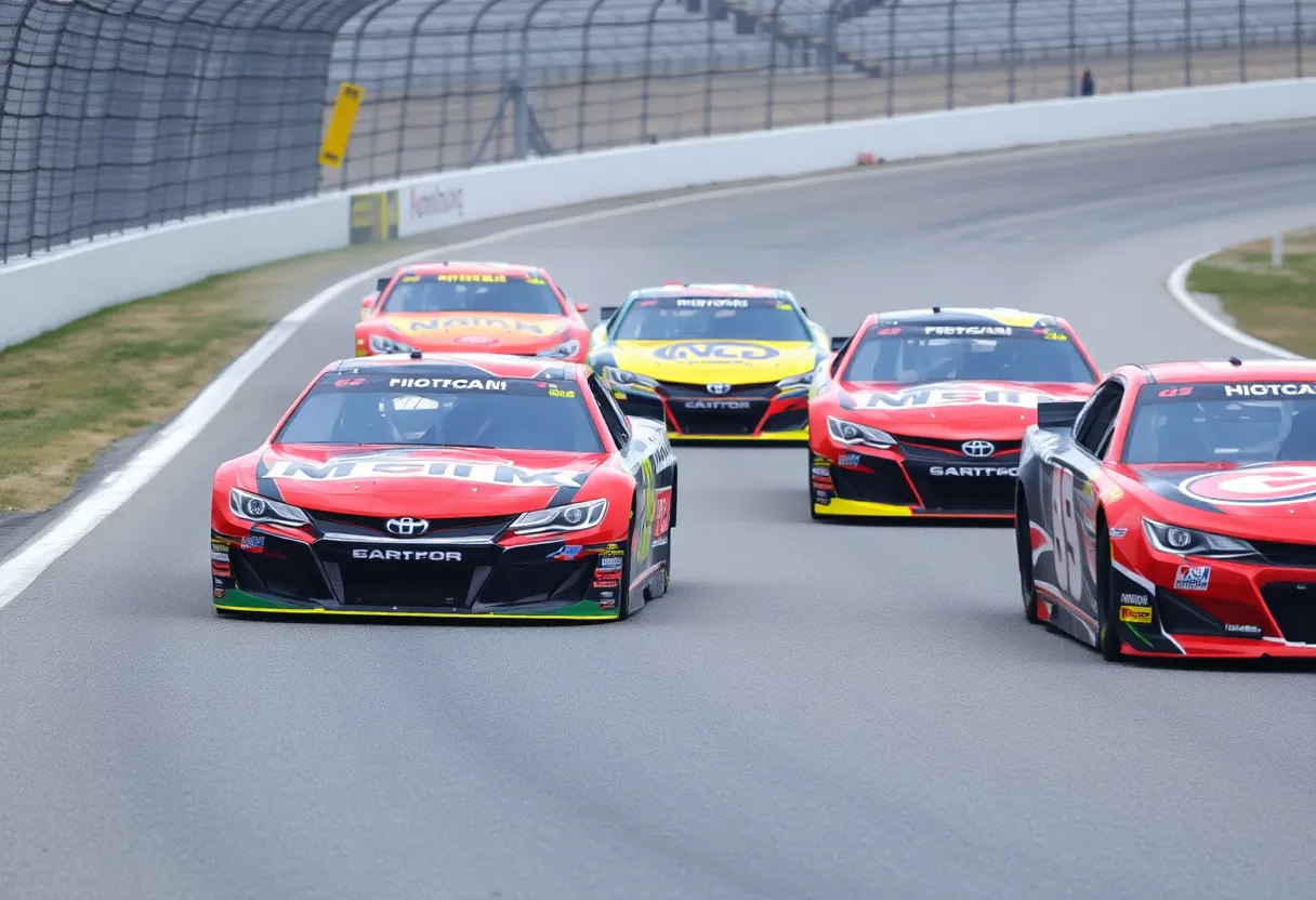 NASCAR car racing on a track