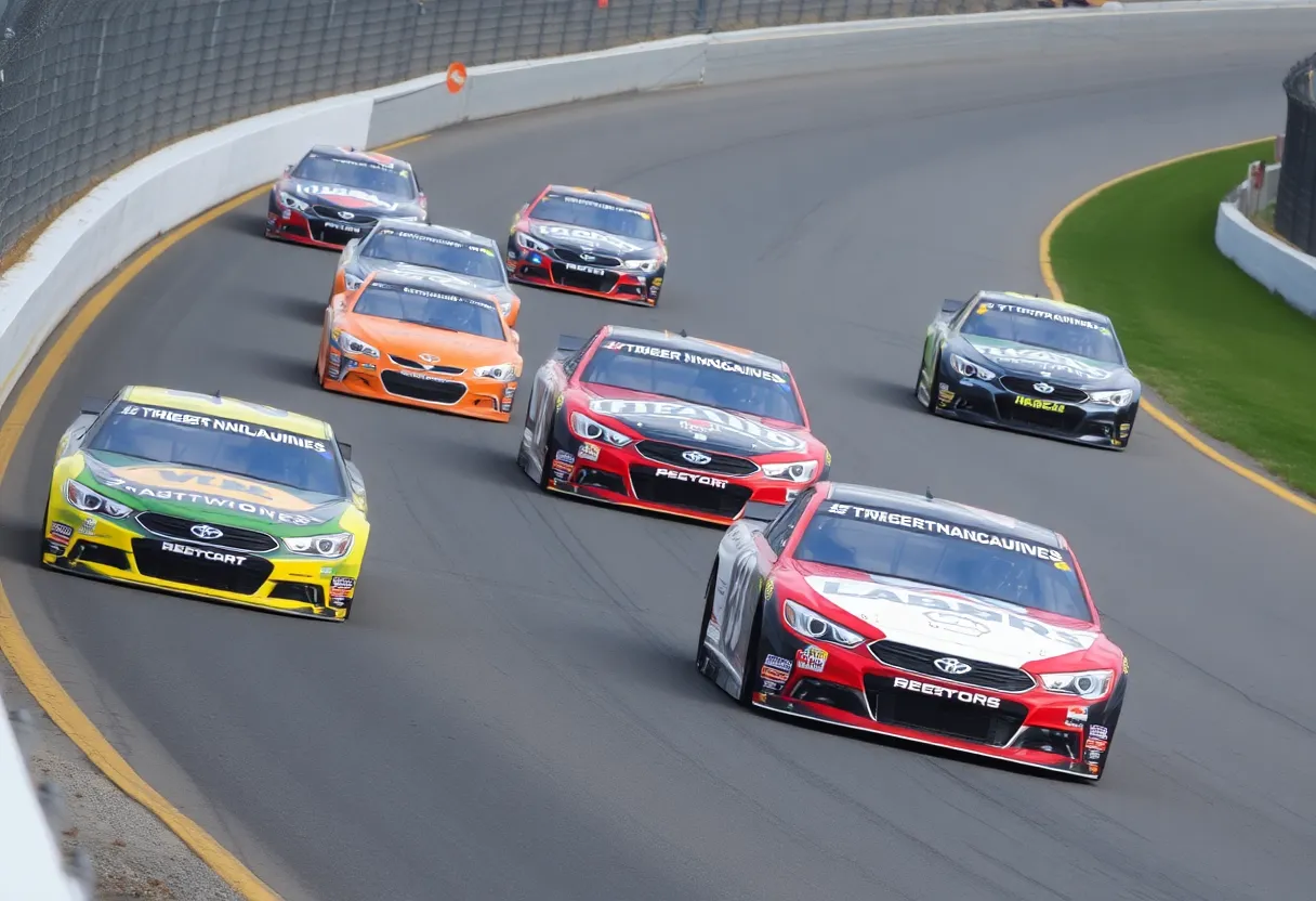 NASCAR cars racing on a track