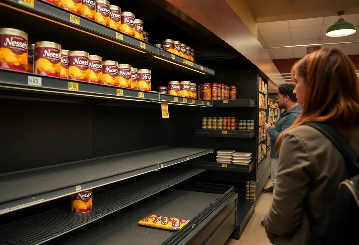 Empty grocery store shelf where Neese's livermush is usually stocked