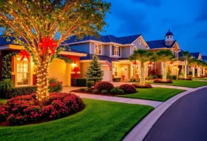 Festively decorated homes in a Port Charlotte neighborhood during the holiday season.