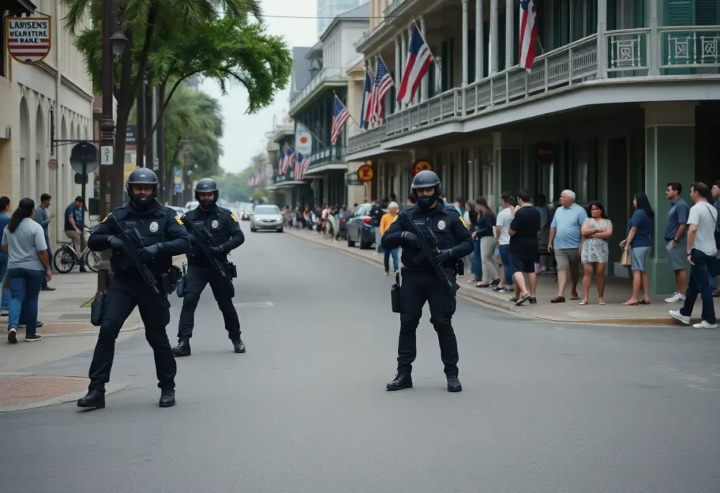 Federal agents patrolling a New Orleans neighborhood during immigration enforcement operation.