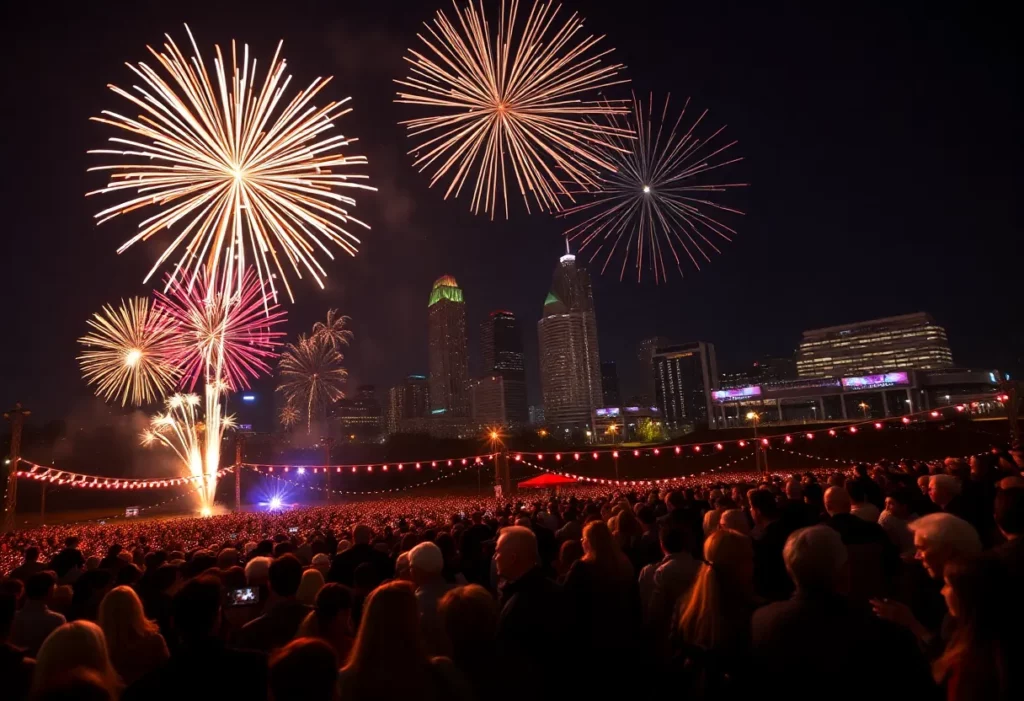 Fireworks over the Charlotte skyline during New Year's Eve celebration