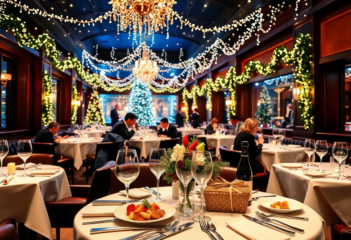 A beautifully arranged table for New Year's Eve dinner at a Michelin-starred restaurant.