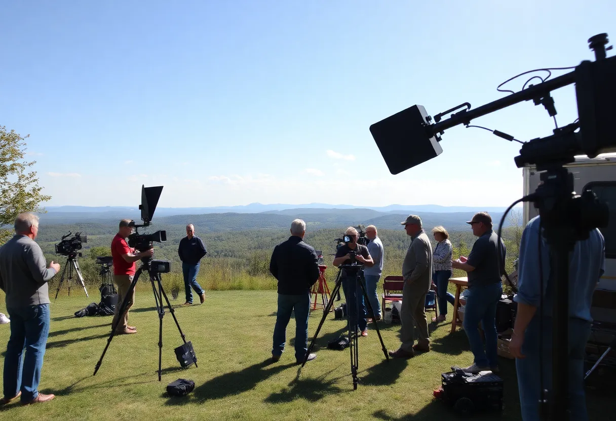 Film crew working on location in North Carolina