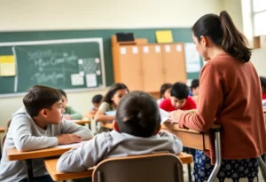 Classroom in North Carolina showing students learning and teacher interaction