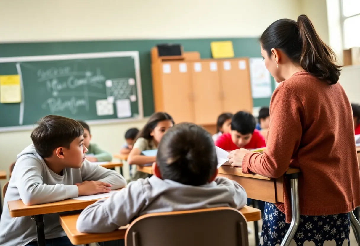 Classroom in North Carolina showing students learning and teacher interaction