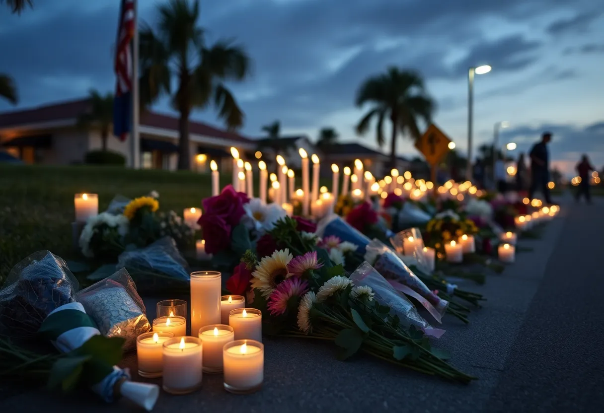 Community members holding candles during a vigil in North Port.