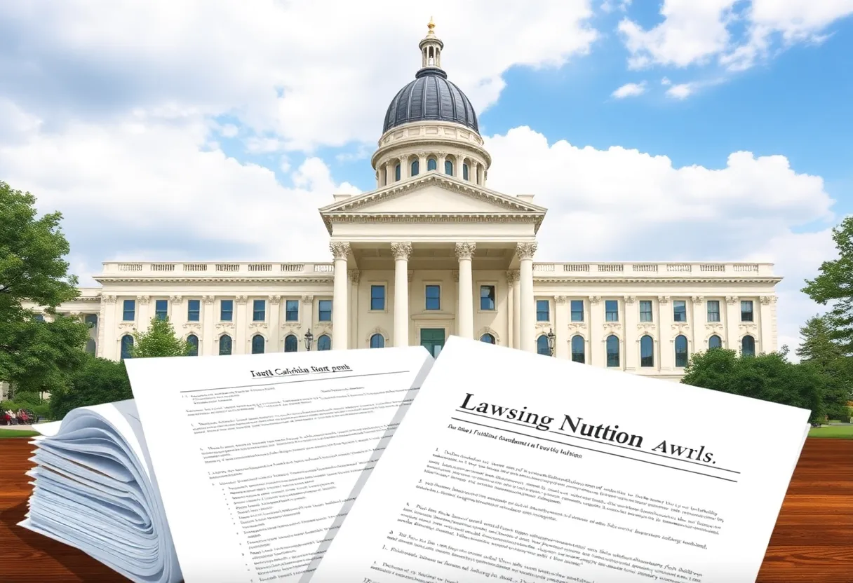 Illustration of North Carolina state capitol building with law documents