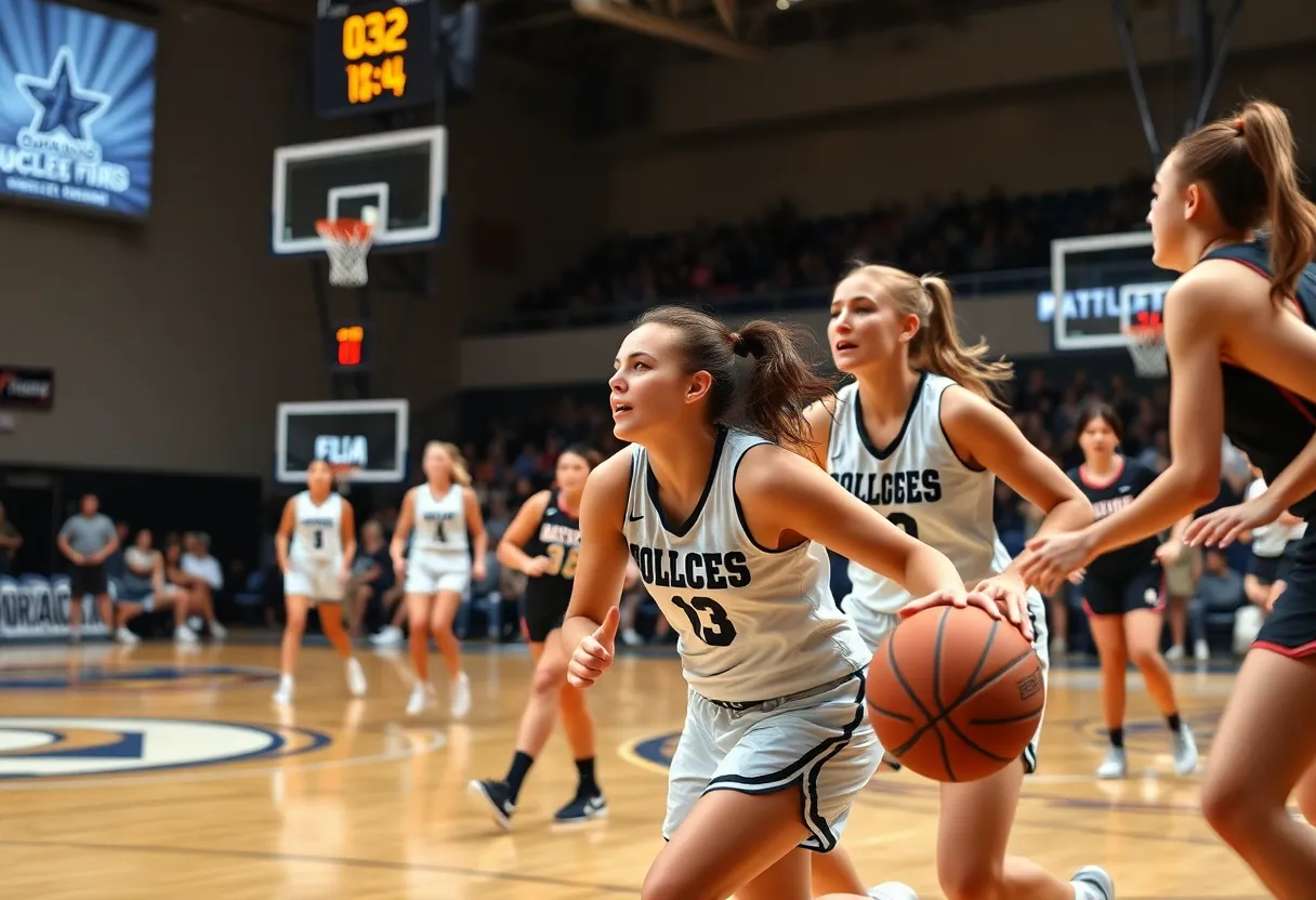 Women’s college basketball game between Oklahoma Sooners and NC State Wolfpack.
