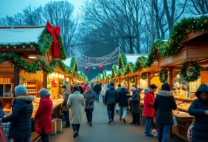 Holiday market at Olde Mecklenburg Brewery with festive decorations