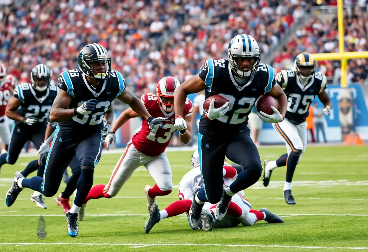 Carolina Panthers players competing against the Los Angeles Rams