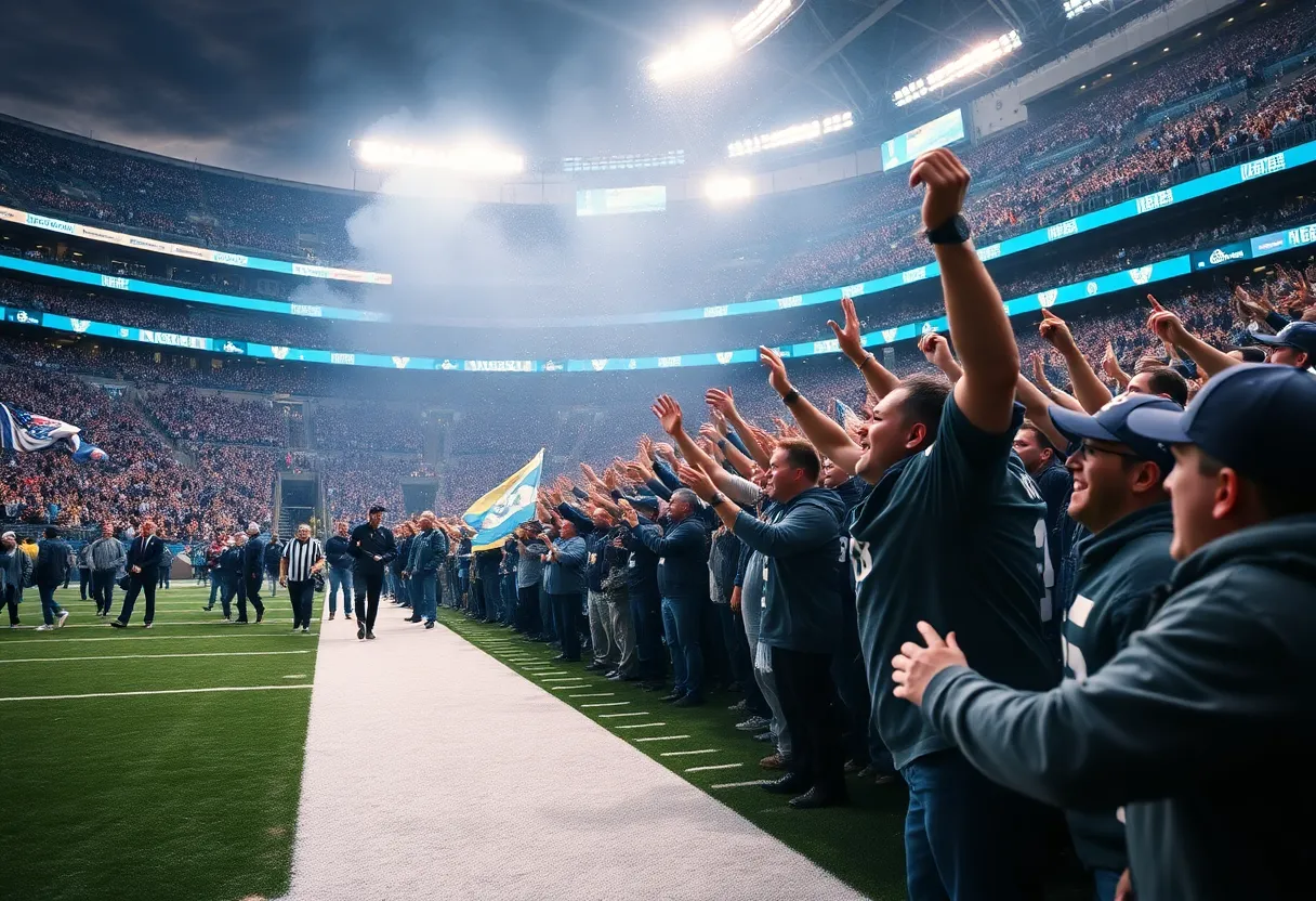Football fans celebrating at Bank of America Stadium