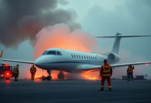 Emergency services addressing a plane crash scene at Statesville Regional Airport.