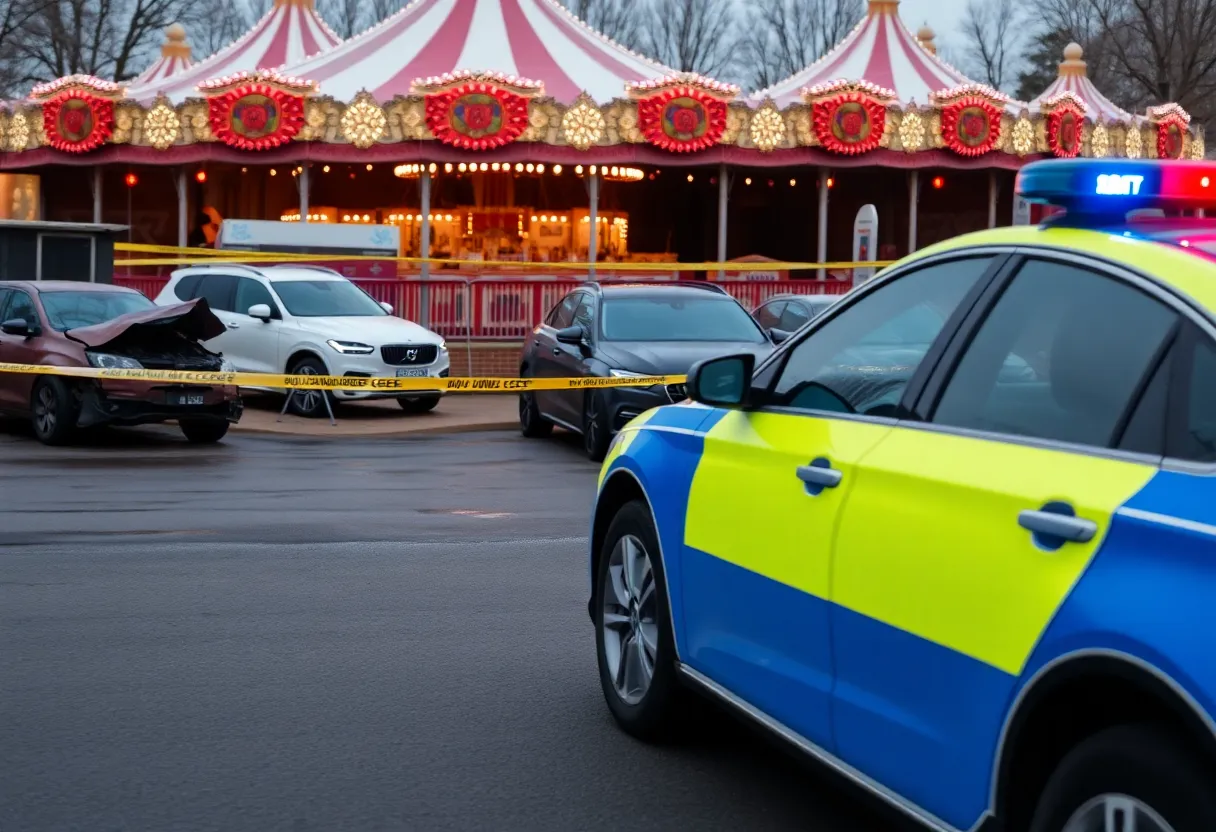 Police vehicle at fairgrounds investigating vehicle break-ins