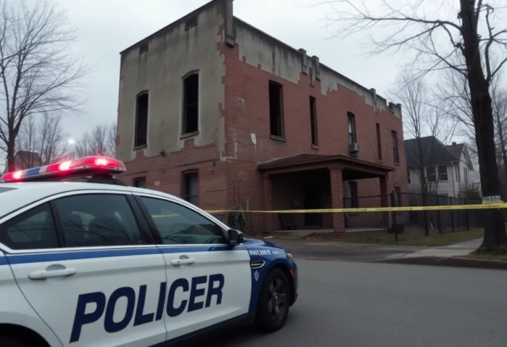 Police car at murder investigation scene