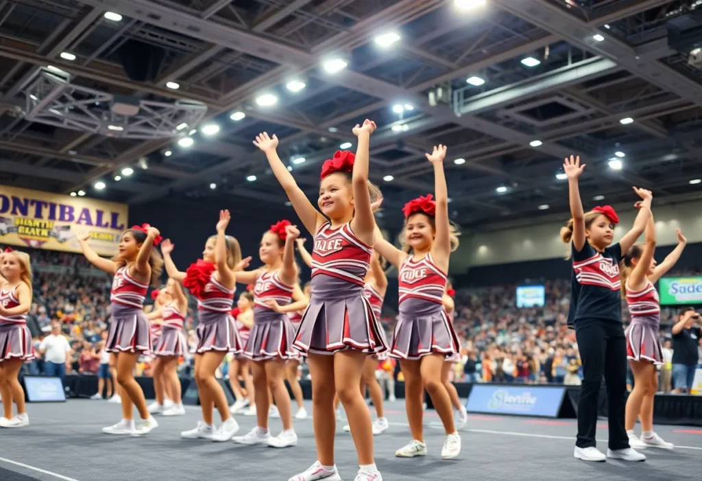 Cheerleaders performing during the Pop Warner Cheer & Dance Nationals in Charlotte