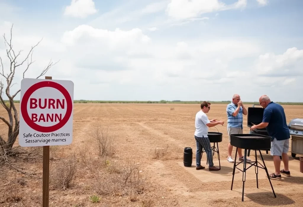 Sign indicating burn ban in Port Charlotte, FL with dry vegetation in the background