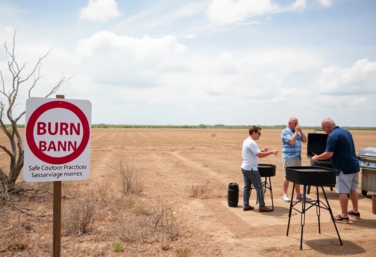 Sign indicating burn ban in Port Charlotte, FL with dry vegetation in the background