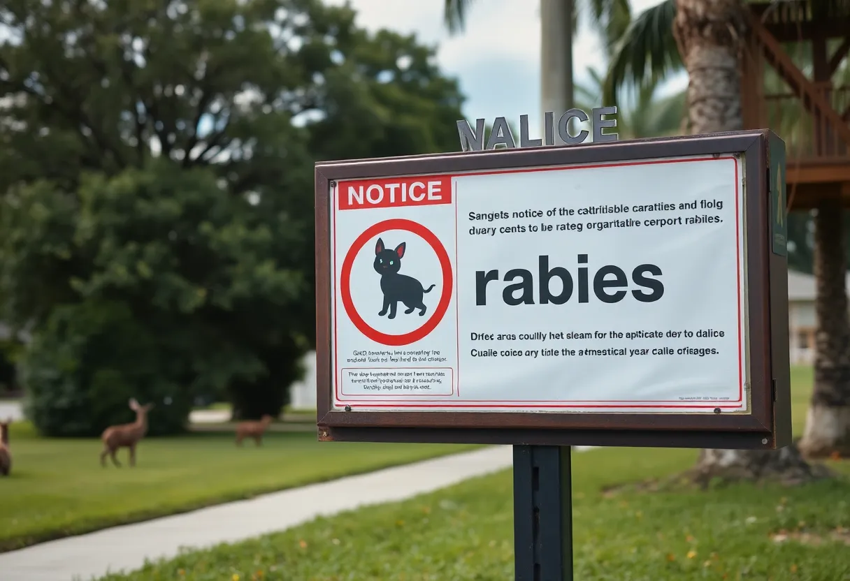 Rabies alert notice on community board in Port Charlotte