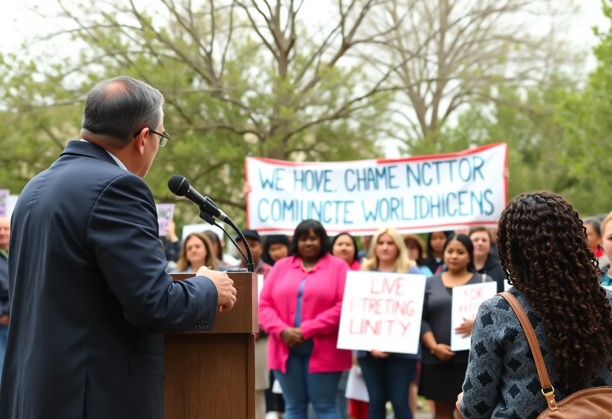 Representative Deb Butler speaks at a press conference against ICE raids in Wilmington, NC.