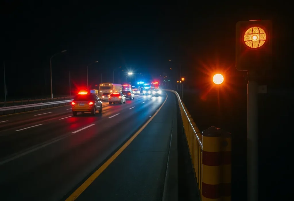 Emergency vehicles on Interstate 77 highlighting roadside safety