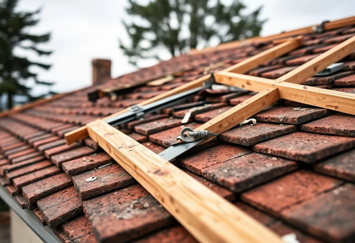 Damaged roofing materials symbolizing insurance fraud