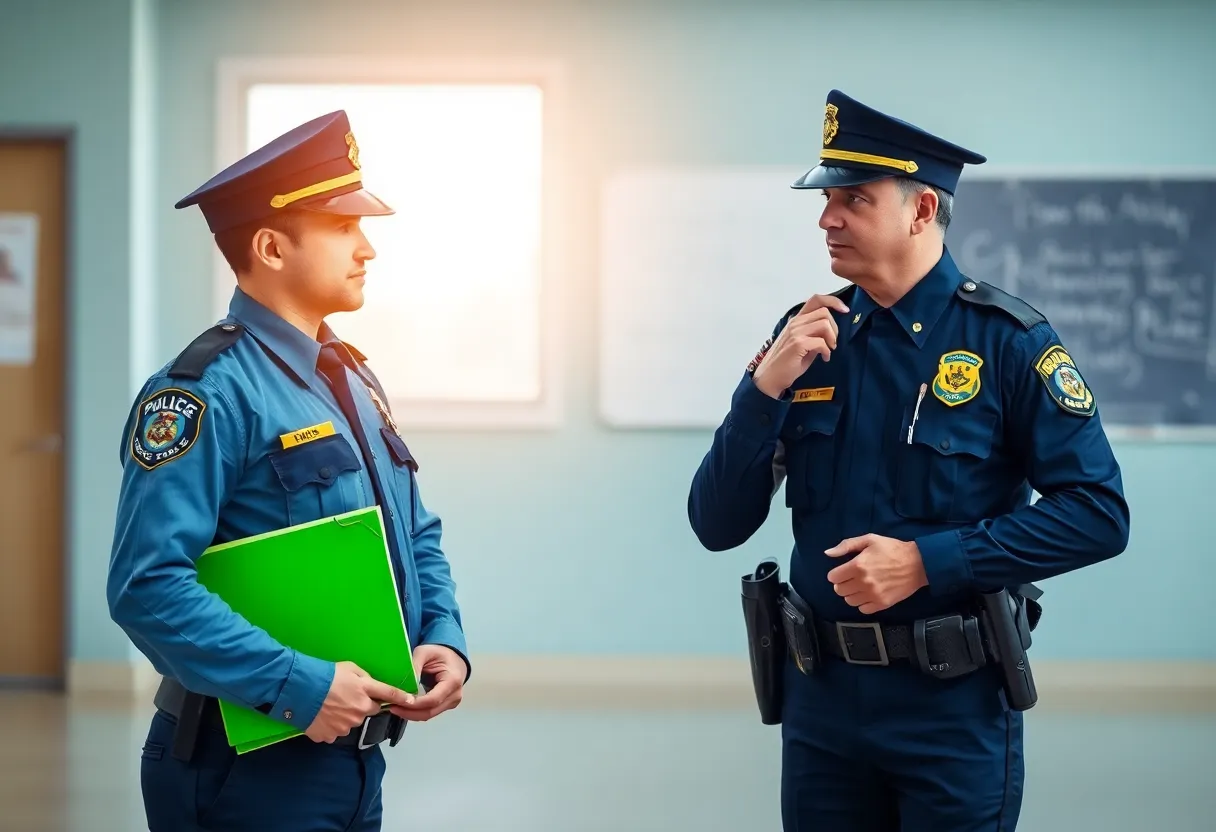 Illustration representing the relationship between school safety and law enforcement.